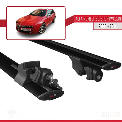 Compatible with Alfa Romeo 159 (T939) SW 2006-2011 HOOK Model Car Roof Rack Cross Bar Black Aluminium 2 Bars