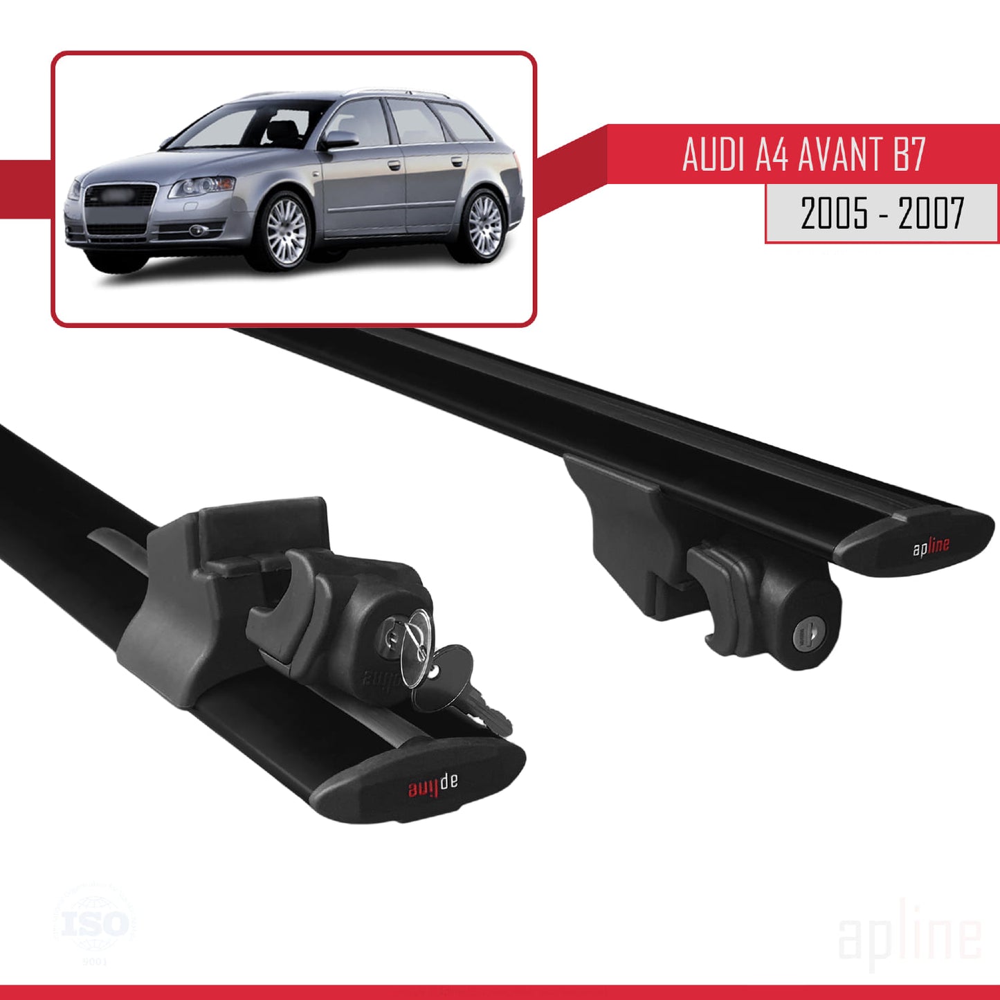 Compatible with Audi A4 (B7) Avant 2005-2007 HOOK Model Car Roof Rack Cross Bar Black Aluminium 2 Bars
