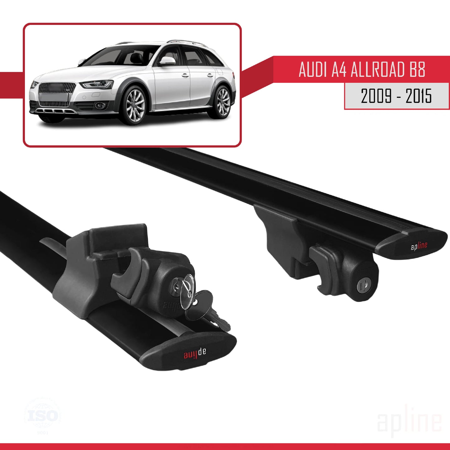 Compatible with Audi A4 (B8) Allroad 2009-2015 HOOK Model Car Roof Rack Cross Bar Black Aluminium 2 Bars