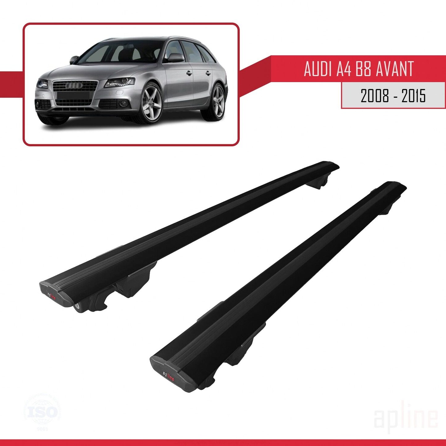 Compatible with Audi A4 (B8) Avant 2008-2015 HOOK Model Car Roof Rack Cross Bar Black Aluminium 2 Bars