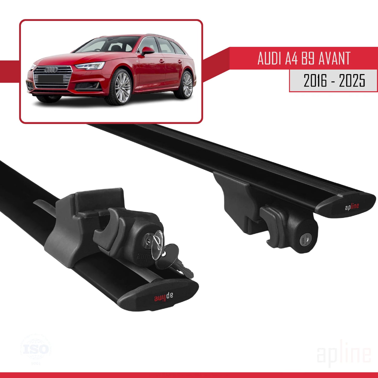 Compatible with Audi A4 (B9) Avant 2016-2025 HOOK Model Car Roof Rack Cross Bar Black Aluminium 2 Bars