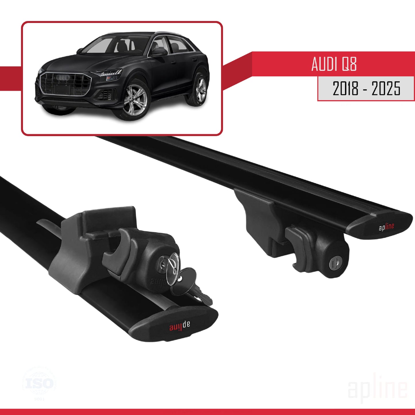 Compatible with Audi Q8 (F1) 2018-2025 HOOK Model Car Roof Rack Cross Bar Black Aluminium 2 Bars