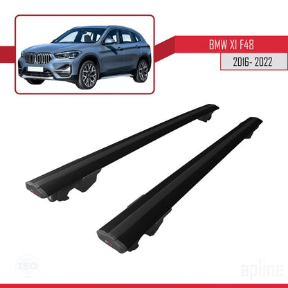 Compatible with BMW X1 (F48) 2016-2022 HOOK Model Car Roof Rack Cross Bar Black Aluminium 2 Bars