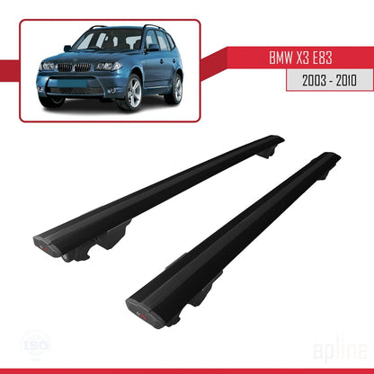 Compatible with BMW X3 (E83) 2003-2010 HOOK Model Car Roof Rack Cross Bar Black Aluminium 2 Bars