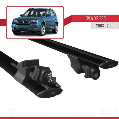 Compatible with BMW X3 (E83) 2003-2010 HOOK Model Car Roof Rack Cross Bar Black Aluminium 2 Bars