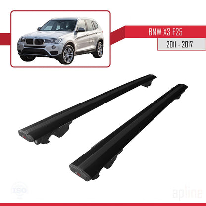 Compatible with BMW X3 (F25) 2011-2017 HOOK Model Car Roof Rack Cross Bar Black Aluminium 2 Bars