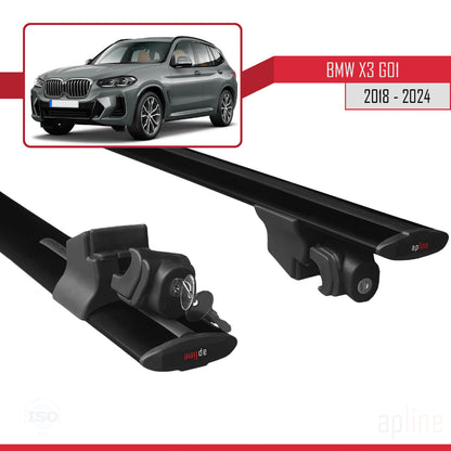 Compatible with BMW X3 (G01) 2018-2024 HOOK Model Car Roof Rack Cross Bar Black Aluminium 2 Bars