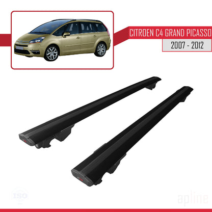 Compatible with Citroen Grand C4 Picasso 2007-2012 HOOK Model Car Roof Rack Cross Bar Black Aluminium 2 Bars