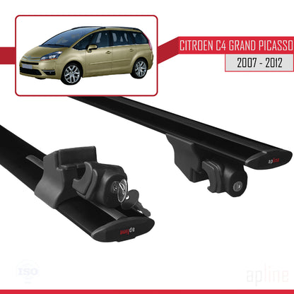 Compatible with Citroen Grand C4 Picasso 2007-2012 HOOK Model Car Roof Rack Cross Bar Black Aluminium 2 Bars