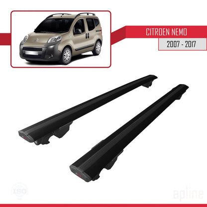 Compatible with Citroen Nemo 3 (225) 2007-2017 HOOK Model Car Roof Rack Cross Bar Black Aluminium 2 Bars