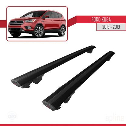 Compatible with Ford Kuga 2 (C520) Post-Facelift 2016-2019 HOOK Model Car Roof Rack Cross Bar Black Aluminium 2 Bars