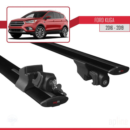 Compatible with Ford Kuga 2 (C520) Post-Facelift 2016-2019 HOOK Model Car Roof Rack Cross Bar Black Aluminium 2 Bars