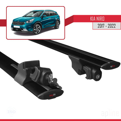Compatible with Kia Niro (DE) 2017-2022 HOOK Model Car Roof Rack Cross Bar Black Aluminium 2 Bars