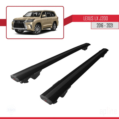 Compatible with Lexus LX 3 (J200) 2016-2021 HOOK Model Car Roof Rack Cross Bar Black Aluminium 2 Bars