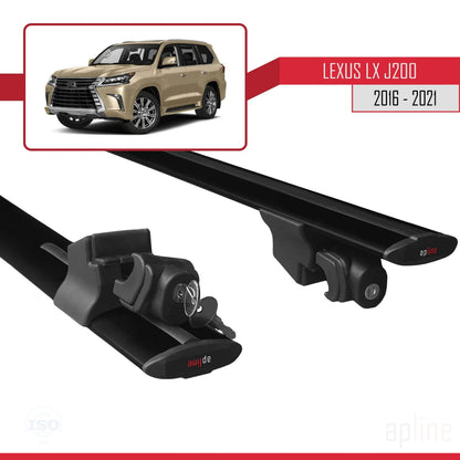 Compatible with Lexus LX 3 (J200) 2016-2021 HOOK Model Car Roof Rack Cross Bar Black Aluminium 2 Bars