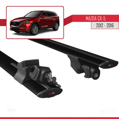 Compatible with Mazda CX-5 I (KE) 2012-2016 HOOK Model Car Roof Rack Cross Bar Black Aluminium 2 Bars