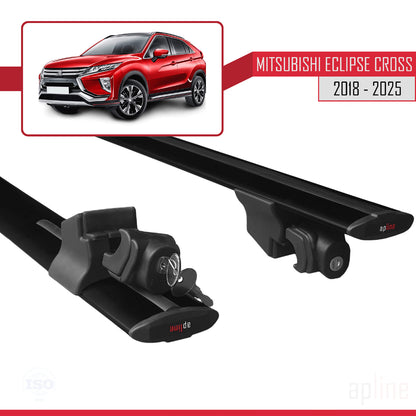 Compatible with Mitsubishi Eclipse Cross (GK) 2018-2025 HOOK Model Car Roof Rack Cross Bar Black Aluminium 2 Bars