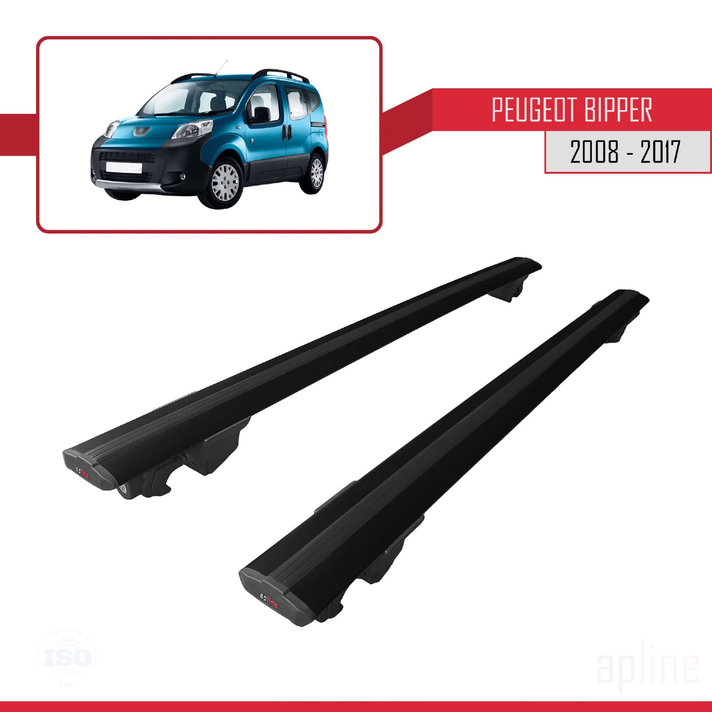 Compatible with Peugeot Bipper 2008-2017 HOOK Model Car Roof Rack Cross Bar Black Aluminium 2 Bars