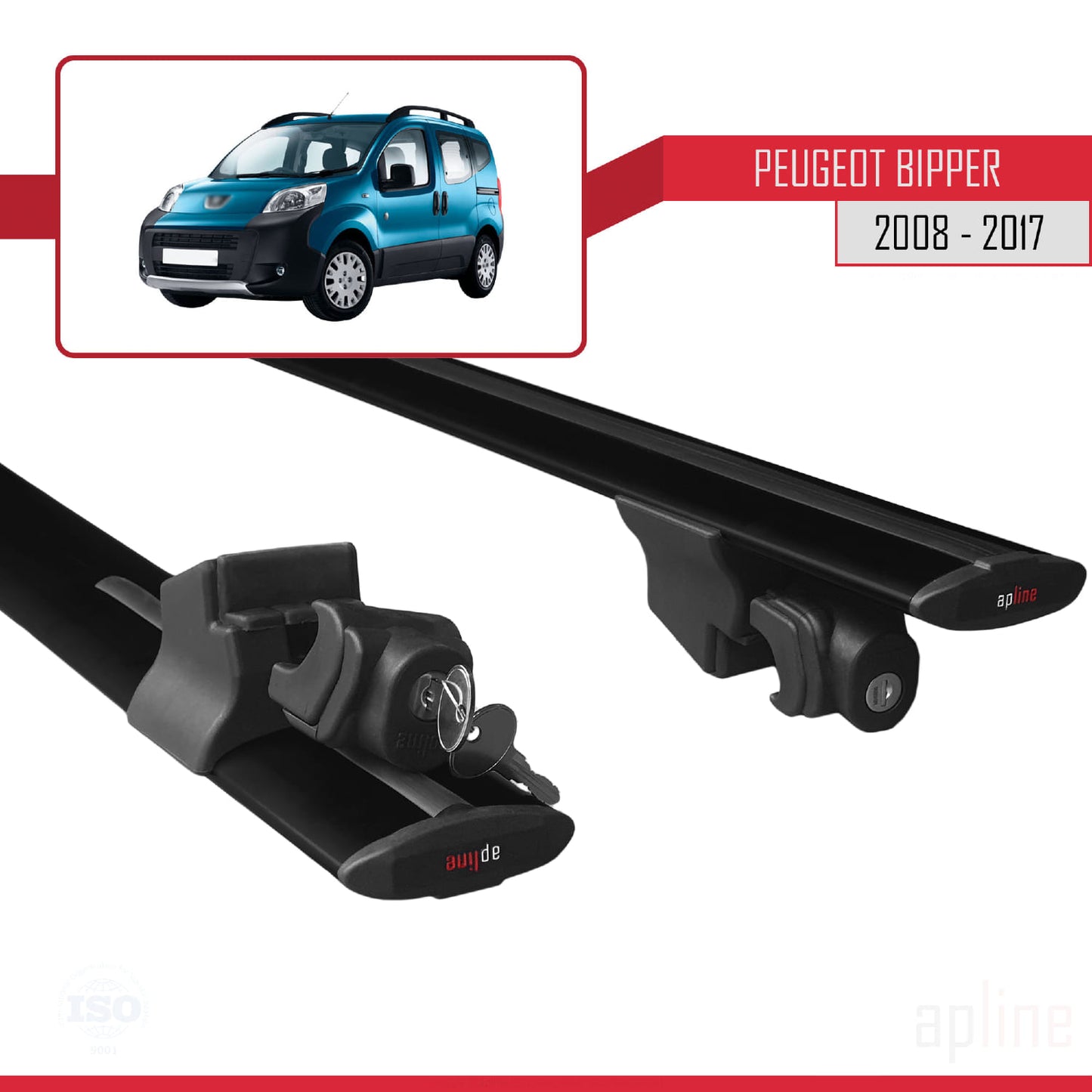 Compatible with Peugeot Bipper 2008-2017 HOOK Model Car Roof Rack Cross Bar Black Aluminium 2 Bars
