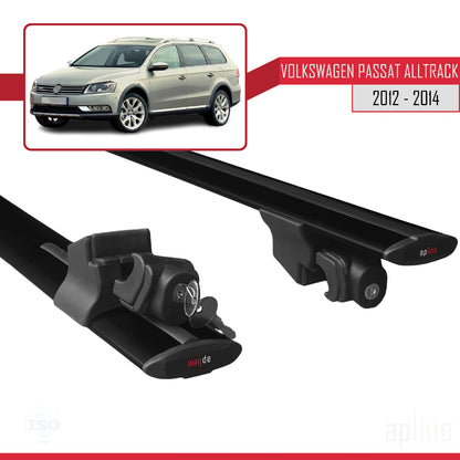 Compatible with Volkswagen Passat B7 (3C) Alltrack 2012-2014 HOOK Model Car Roof Rack Cross Bar Black Aluminium 2 Bars