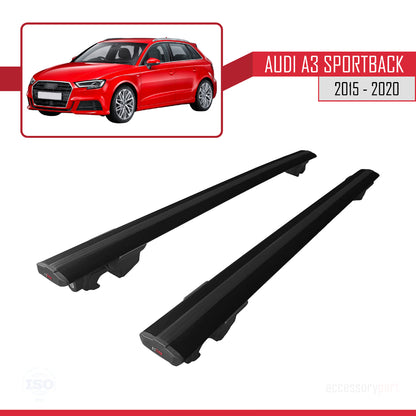 Compatible with Audi A3 Sportback (8V) 2013-2020 HOOK Model Roof Rack Black 2 Aluminium Bars