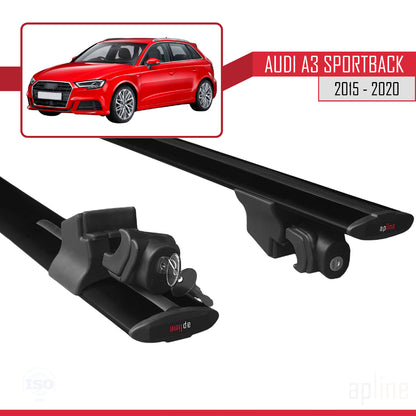 Compatible with Audi A3 Sportback 2015-2020  HOOK Model Car Roof Rack Cross Bar Black Aluminium 2 Bars
