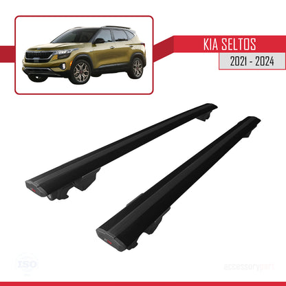 Compatible with Kia Seltos (SP2) 2021-2025 HOOK Model Roof Rack Black 2 Aluminium Bars