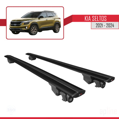 Compatible with Kia Seltos 2021-2024  HOOK Model Car Roof Rack Cross Bar Black Aluminium 2 Bars