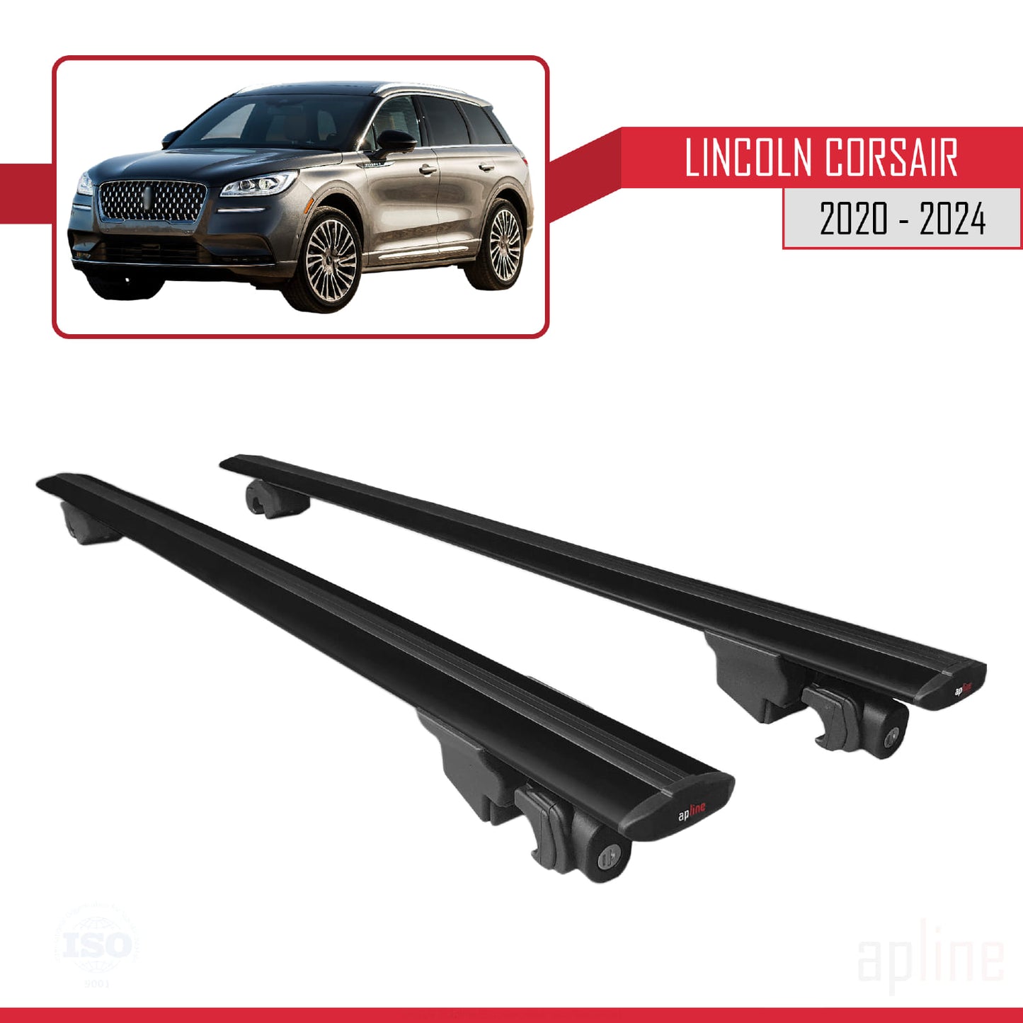 Compatible with Lincoln Corsair 2020-2024  HOOK Model Car Roof Rack Cross Bar Black Aluminium 2 Bars