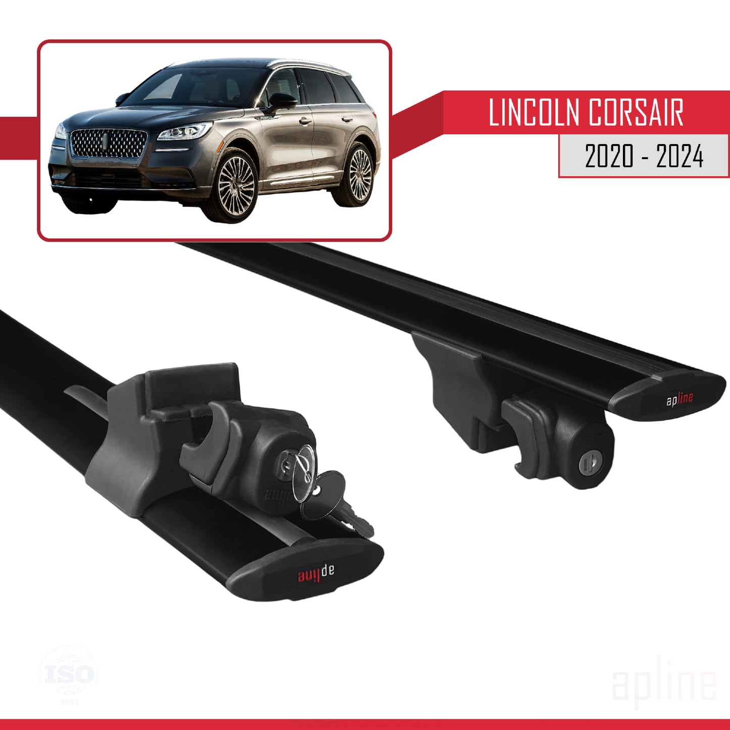 Compatible with Lincoln Corsair 2020-2024  HOOK Model Car Roof Rack Cross Bar Black Aluminium 2 Bars