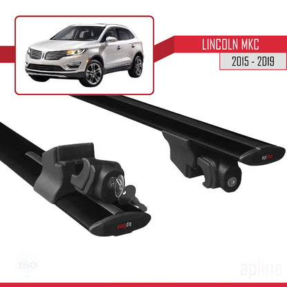 Compatible with Lincoln MKC 2015-2019  HOOK Model Car Roof Rack Cross Bar Black Aluminium 2 Bars