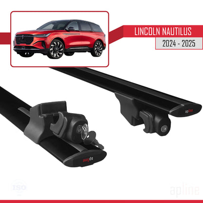 Compatible with Lincoln Nautilus 2024-2025 HOOK Model Car Roof Rack Cross Bar Black Aluminium 2 Bars