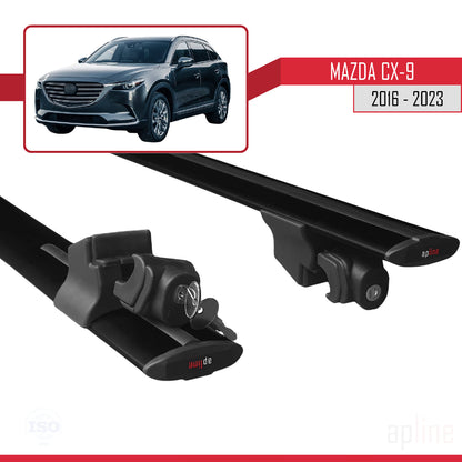 Compatible with Mazda CX-9 2016-2023  HOOK Model Car Roof Rack Cross Bar Black Aluminium 2 Bars