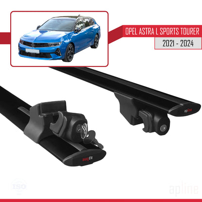 Compatible with Opel Astra L Sports Tourer 2021-2024  HOOK Model Car Roof Rack Cross Bar Black Aluminium 2 Bars