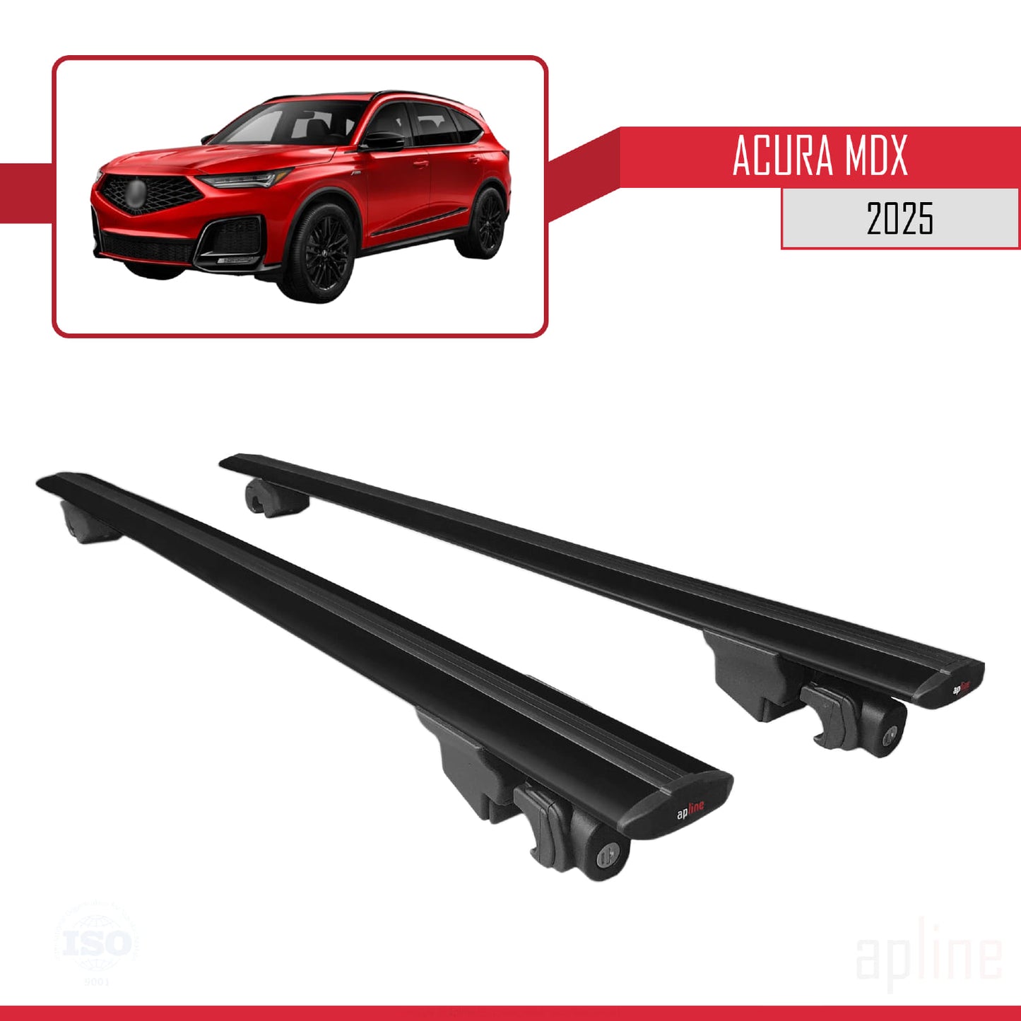 Compatible with Acura MDX 2024-2025 HOOK Model Car Roof Rack Cross Bar Black Aluminium 2 Bars