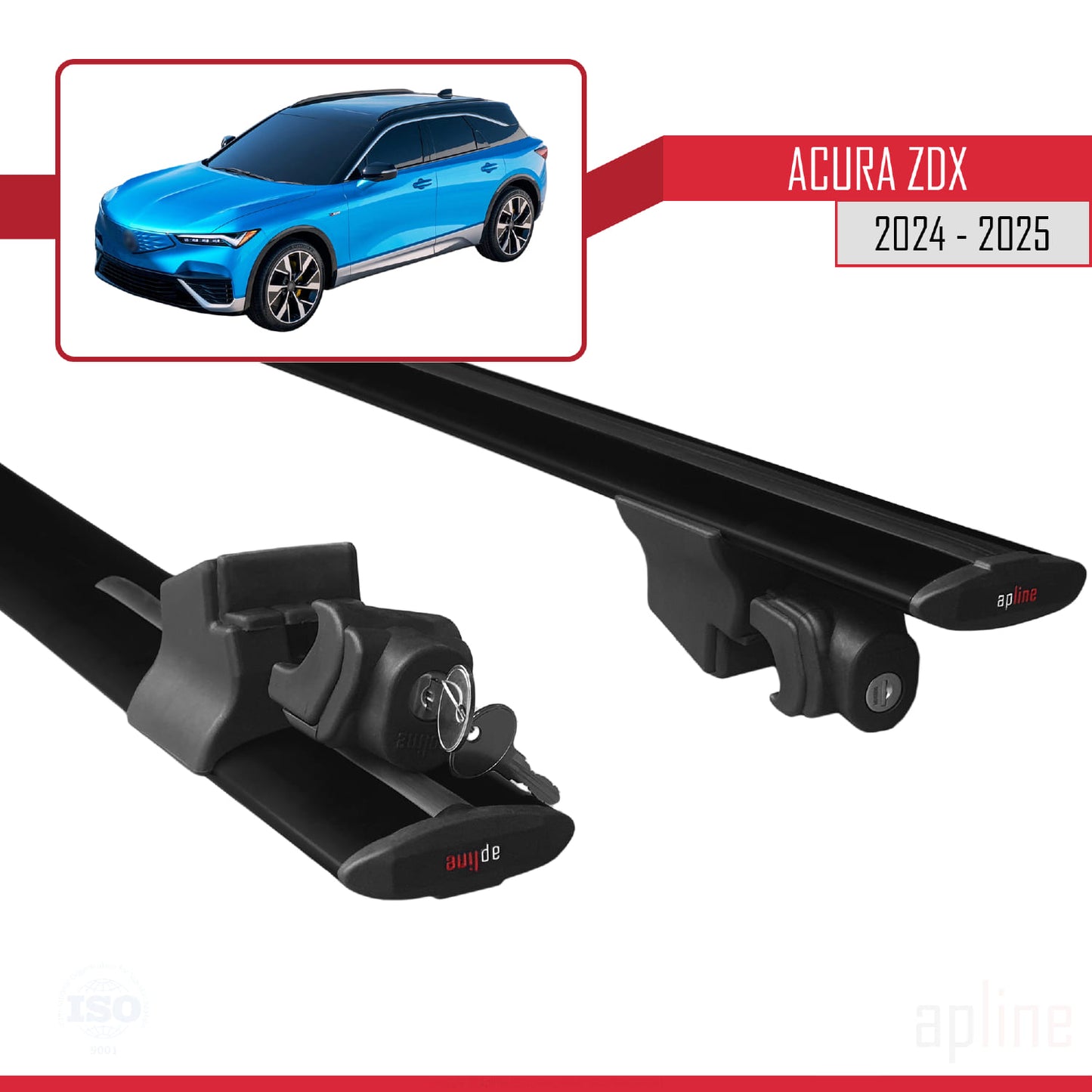 Compatible with Acura ZDX 2024-2025 HOOK Model Car Roof Rack Cross Bar Black Aluminium 2 Bars