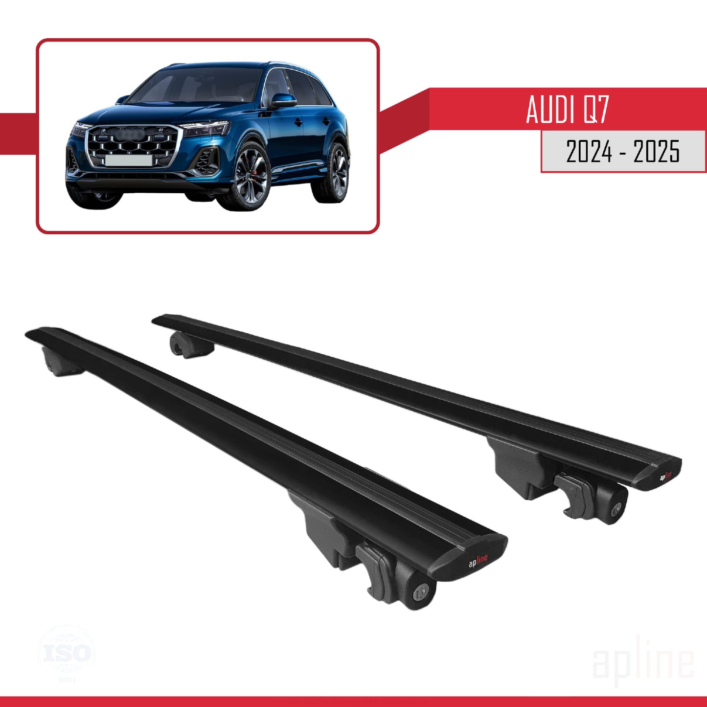 Compatible with Audi Q7 2024-2025 HOOK Model Car Roof Rack Cross Bar Black Aluminium 2 Bars