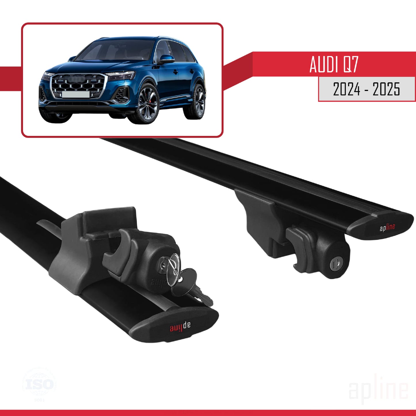 Compatible with Audi Q7 2024-2025 HOOK Model Car Roof Rack Cross Bar Black Aluminium 2 Bars
