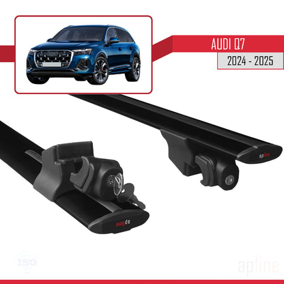 Compatible with Audi Q7 2024-2025 HOOK Model Car Roof Rack Cross Bar Black Aluminium 2 Bars