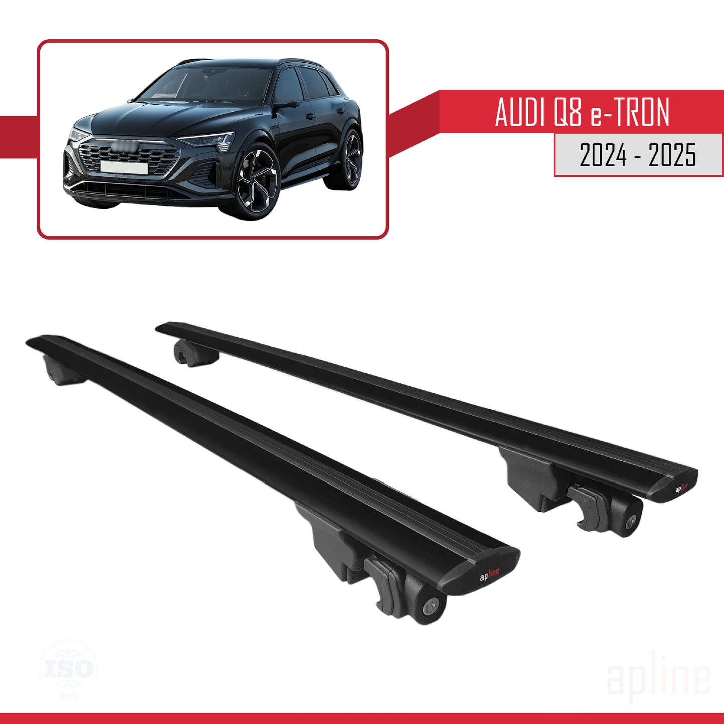 Compatible with Audi Q8 e-Tron 2023-2024 HOOK Model Car Roof Rack Cross Bar Black Aluminium 2 Bars