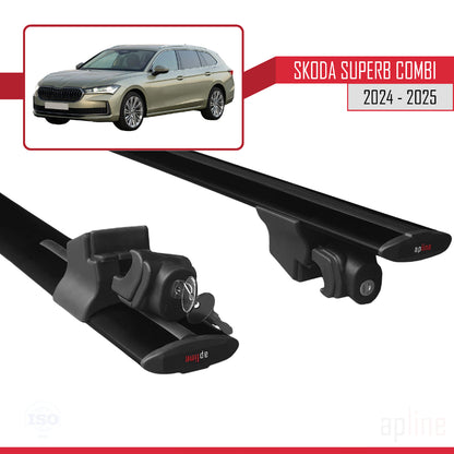 Compatible with Skoda Superb Combi 2024-2025 HOOK Model Car Roof Rack Cross Bar Black Aluminium 2 Bars