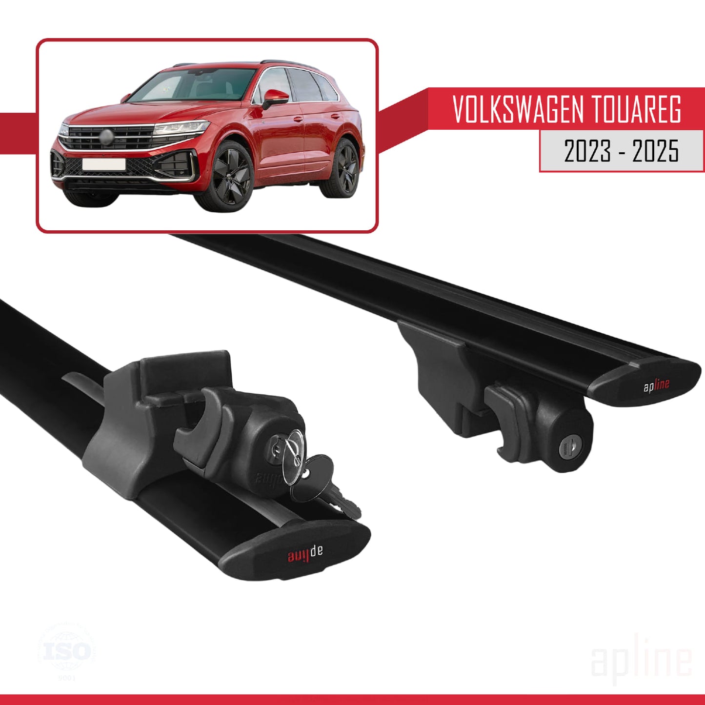 Compatible with VW Touareg 2023-2024 HOOK Model Car Roof Rack Cross Bar Black Aluminium 2 Bars