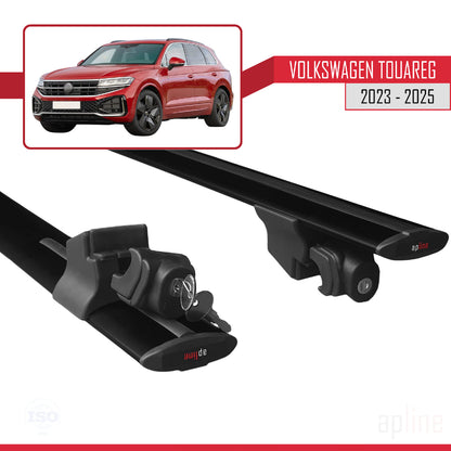 Compatible with VW Touareg 2023-2024 HOOK Model Car Roof Rack Cross Bar Black Aluminium 2 Bars