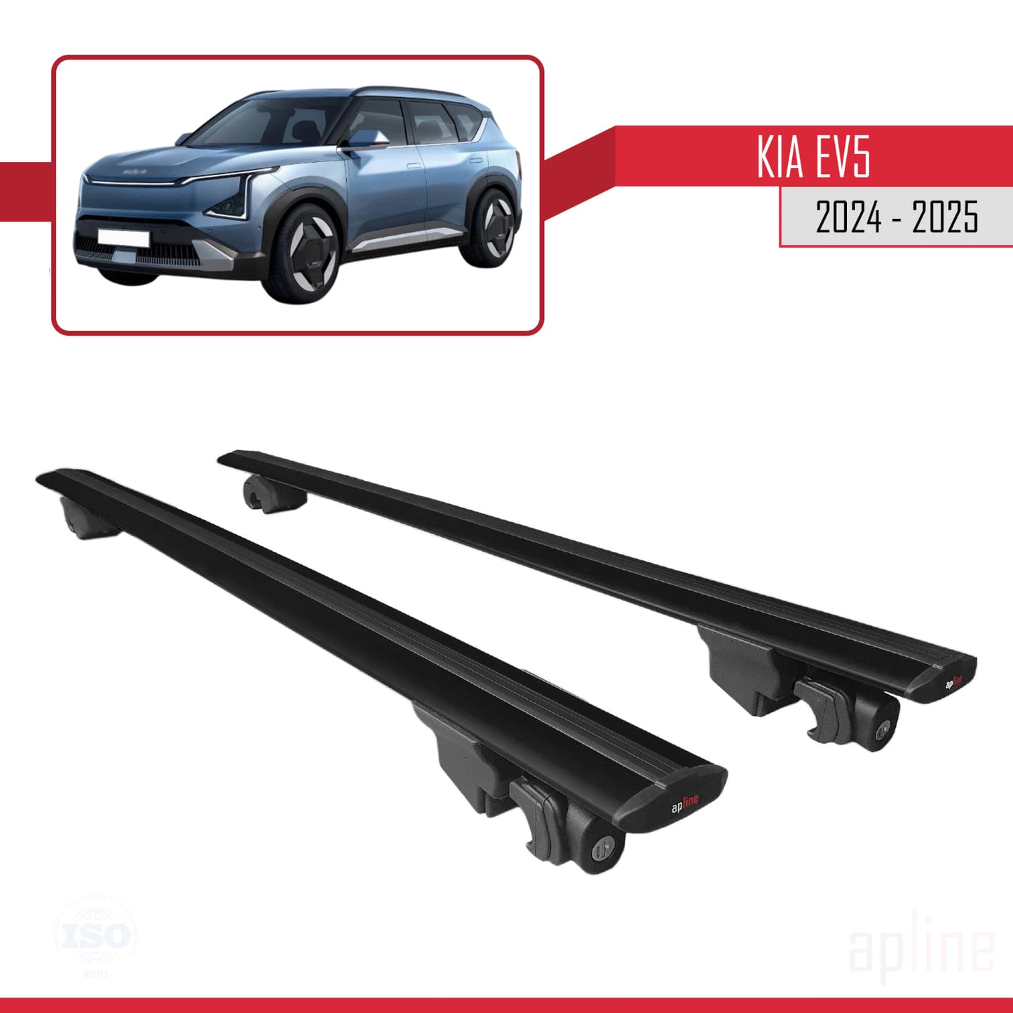 Compatible withKia EV5 2024-2025 HOOK Model Car Roof Rack Cross Bar Black Aluminium 2 Bars