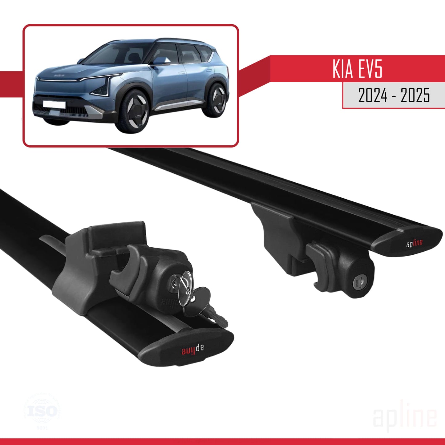 Compatible withKia EV5 2024-2025 HOOK Model Car Roof Rack Cross Bar Black Aluminium 2 Bars