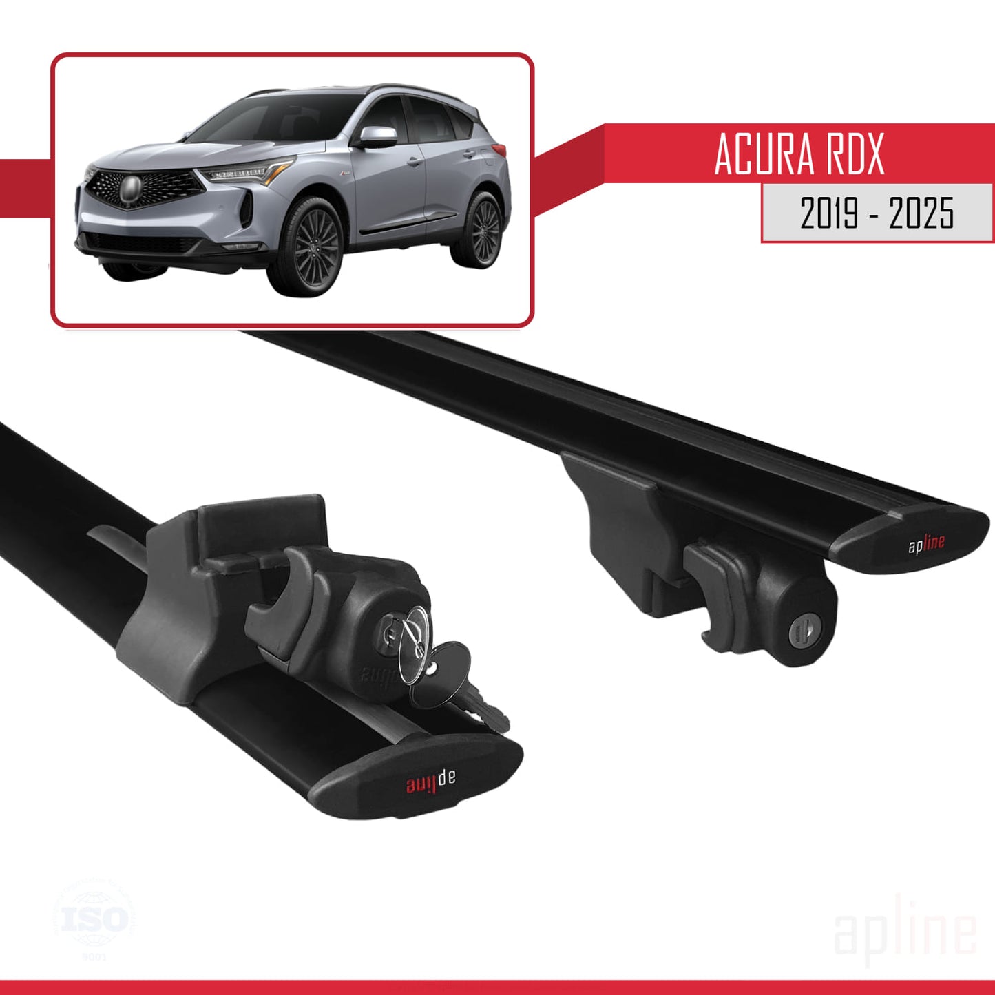 Compatible with Acura RDX 2019-2025 HOOK Model Car Roof Rack Cross Bar Black Aluminium 2 Bars