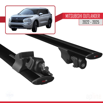 Compatible with Mitsubishi Outlander 2022-2025 HOOK Model Car Roof Rack Cross Bar Black Aluminium 2 Bars