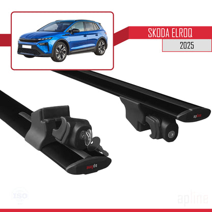 Compatible with Skoda Elroq 2025 HOOK Model Car Roof Rack Cross Bar Black Aluminium 2 Bars