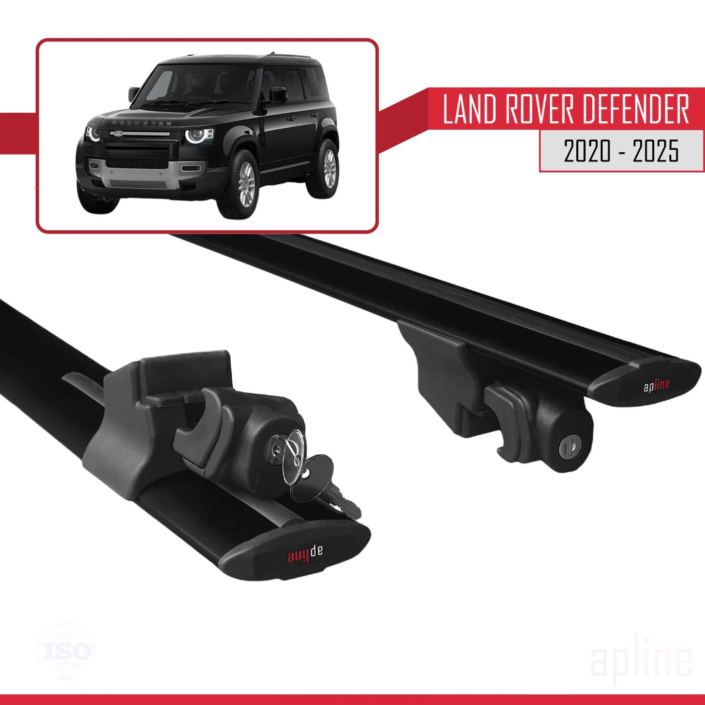 Compatible with Land Rover Defender 2020-2025 HOOK Model Car Roof Rack Cross Bar Black Aluminium 2 Bars