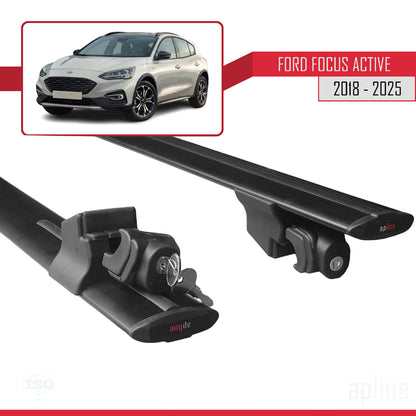Compatible with Ford Focus 4 (C519) Active 2018-2025 HOOK Model Car Roof Rack Cross Bar Black Aluminium 2 Bars